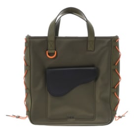 DIOR HOMME Saddle Bag, Sacai Collaboration, Khaki, 1ADSH198USF, Men's Nylon and Leather Tote A-Rank,