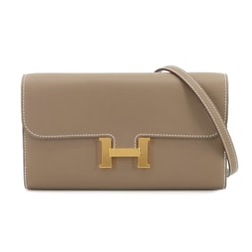 Hermes Hermès Constance Long To Go Bifold Wallet in Evercolor Etoupe with W Stamp and Gold Hardware