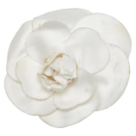 CHANEL Camellia Brooch Corsage White Fabric Women's