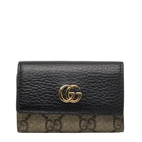 Gucci GG Supreme Marmont 6-ring key case 456118 Beige Black Leather Women's GUCCI