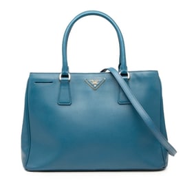 Prada Galleria Triangle Logo Plate Handbag/Shoulder Bag, 2-Way, Blue Saffiano Leather, Women's,