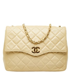 CHANEL Matelasse Chain Shoulder Bag in Beige Lambskin for Women