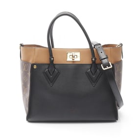 Louis Vuitton On My Side MM Handbag, Leather and Coated Canvas, Monogram, Women's, Black Brown,