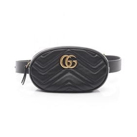 Gucci GG Marmont Waist Bag, Leather, Women's, Black, 476434