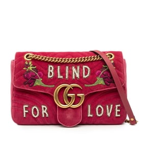 Gucci GG Marmont BLIND FOR LOVE embroidered chain shoulder bag/handbag 443496 in pink velour for