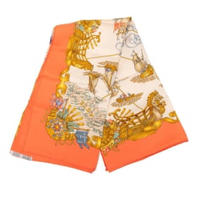 Hermes Hermès Carré 90 Voiles de Lumière 1572 Sailboat of Light Scarf in Orange, Gold, and