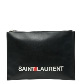 Saint Laurent logo clutch bag in black and white leather for women.