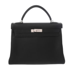 HERMES Kelly 32, Inner Stitching, 2-Way, Black, L Stamp (circa 2008), Women's Togo Handbag, A-Rank,