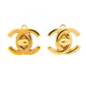 Chanel Coco Mark Turn Lock Earrings, GP Plated Gold, Women's