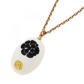 Chanel necklace with Coco Mark and camellia design, GP-plated plastic, gold, white, black.