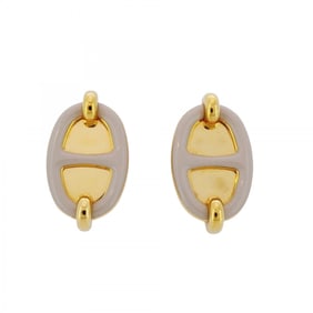 Hermes Mini Maillon Earrings, GP Plated Gold, Marron Glace, Women's