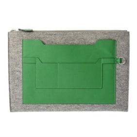 HERMES Toudou 37 Gray Green A Stamp (circa 2017) Men's/Women's Felt Epsom Clutch Bag Rank Pre-owned