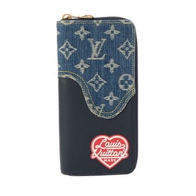 LOUIS VUITTON Louis Vuitton Monogram Denim Zippy Vertical Wallet, Navy, Made by NIGO LV, M81107,