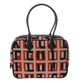 HERMES Plume 28 Indigo Noir C Stamp (circa 2018) Women's Canvas Handbag, A Rank, Pre-owned, Ginzo