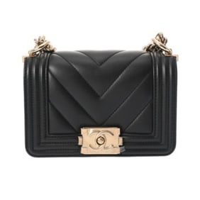 CHANEL Boy Chanel Mini Chain Shoulder Bag, 15cm, V-Stitch, Black, A67364, Women's Lambskin Wallet,
