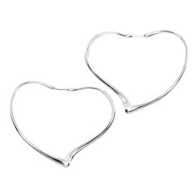 Tiffany & Co. Open Heart Hoop Earrings, Medium, 925 Sterling Silver, Approx. 9.85g
