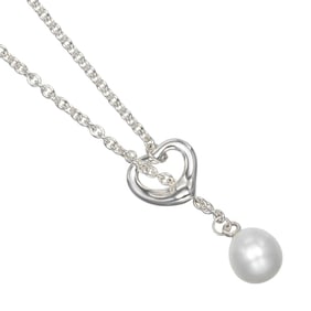 Tiffany & Co. Open Heart Lariat Necklace in 925 Sterling Silver with Pearl, Approx. 5.68g