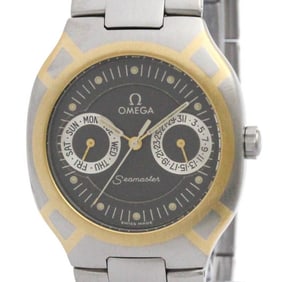 OMEGA Seamaster Polaris Day Date 18K Gold Steel Watch 396.1022 Polished