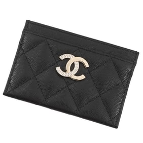 Chanel Business Card Case, Coco Mark Half Rhinestone Caviar Leather AP4179 CHANEL