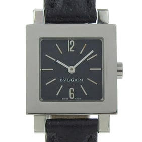 BVLGARI Quadrado SQ22SL Women's Watch, Stainless Steel and Leather, Quartz Movement, Analog Display,