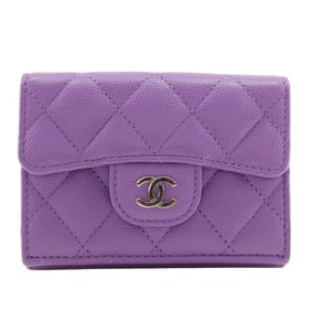 CHANEL Matelasse Tri-fold Wallet, Compact Caviar Leather, Made in Italy, Snap Button, Women's