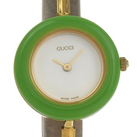 Gucci Women's 11/12.2" Gold-Plated Quartz Analog Watch with White Dial and Change Bezel
