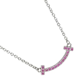 Tiffany & Co. T Smile Mini Necklace, 18K White Gold with Pink Sapphire, Approx. 2.43g