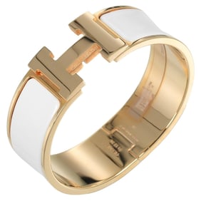 Hermes Hermès Click Clack Bangle, GM H Gold-Plated and Enameled, Made in France, Pink Gold, Approx.