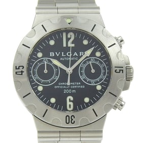Bvlgari Diagono Scuba SCB38S Stainless Steel Automatic Chronograph Watch with Black Dial for Men
