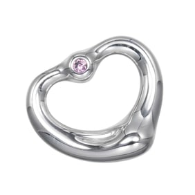 Tiffany & Co. Open Heart Necklace in 925 Sterling Silver with Pink Sapphire, Approx. 2.1g