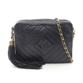 CHANEL Coco Mark Diamond Stitch Shoulder Bag, Lambskin Leather, Women's, Black