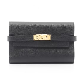 Hermes Hermès Kelly Wallet Medium Tri-fold Epsom Leather Women's Black