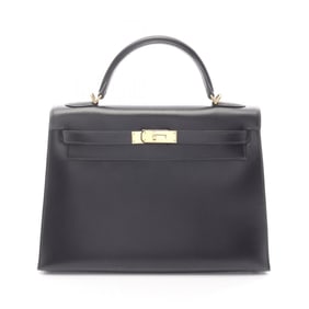 Hermes Hermès Kelly 32 handbag in calfskin box calf leather, black.