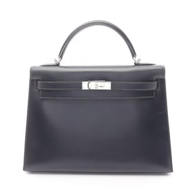 Hermes Hermès Kelly 32 Blue Indigo Handbag Bag in Calfskin Box Calf Leather, Navy