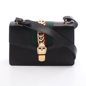 Gucci Sylvie Small Web Line Shoulder Bag, Leather, Women's, Black, Green, Red, 421882