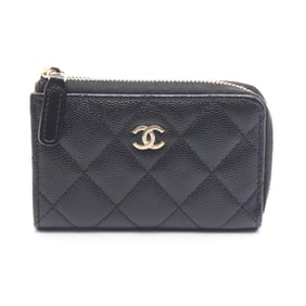 CHANEL Coco Mark Wallet/Coin Case, Caviar Leather (Grained Calfskin), Women's, Black, AP0221
