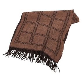 Fendi Zucca Check Scarf, Brown Wool, Women's, FENDI