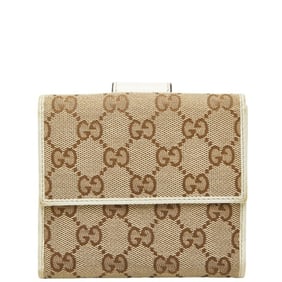 Gucci GG Canvas Bifold Wallet 212090 Beige Ivory Leather Women's GUCCI