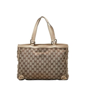 Gucci GG Canvas Abbey Tote Bag 170004 Beige White Leather Women's GUCCI