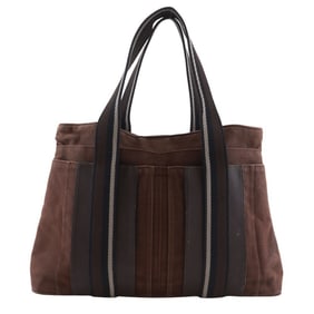 Hermes Hermès Trocha Horizontal Zonal MM Tote Bag, Brown Cotton Canvas, A4 Size, Snap Buttons,