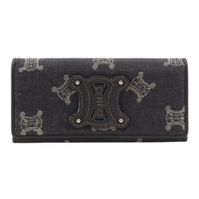Celine Triomphe long wallet in navy blue denim with snap buttons for women