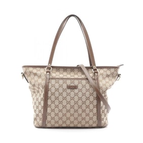 Gucci GG Canvas Tote Bag, and Leather, Women's, Beige Brown, 388929