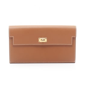 Hermes Hermès Kelly Pocket Long Gold Bifold Wallet, Veau Madame, Women's, Brown