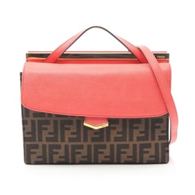 Fendi Demi-Jour Zucca Handbag, Canvas and Leather, Women's, Brown Pink, 8BT222