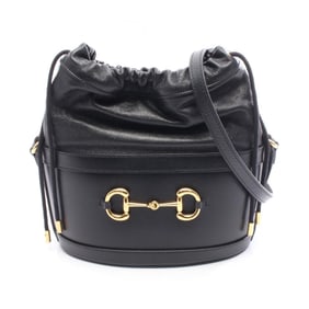 Gucci Horsebit Bucket Bag, Shoulder Leather, Women's, Black, 602118