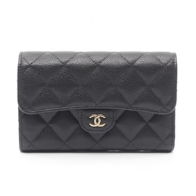 CHANEL Matelasse Tri-fold Wallet in Grained Calfskin Leather, Women's, Black