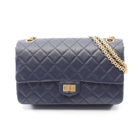 CHANEL 2.55 Matelasse Double Flap Shoulder Bag, Leather, Women's, Navy, A37587