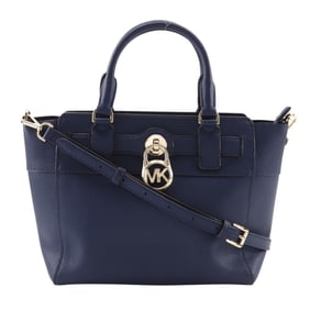 Michael Kors Hamilton Handbag, 2-Way Shoulder Bag, Navy Blue Leather, A5 Size, Zipper, Women's