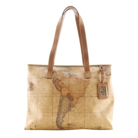 Prima Classe Geo Classic Tote Bag, Map Pattern, PVC, Brown, A4 Size, Zipper Closure, Unisex