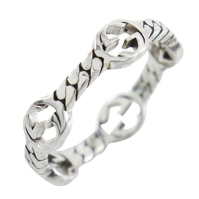 Gucci Interlocking G Ring, Size 17, Sterling Silver, Approx. 2.6g, Men's